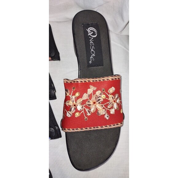 Sz 7 NEW ONESOLE Interchangeable Black Stretchy Shoes Slip On Sandals + Toppers - Picture 3 of 9